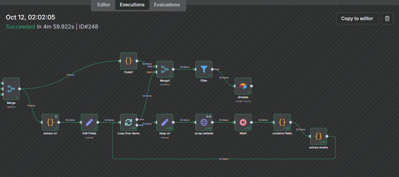 One run: 52 businesses found, 40 good leads saved